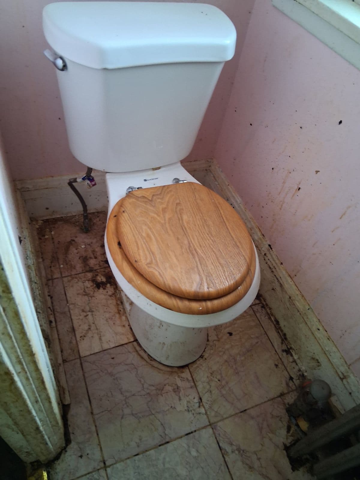 After: Same bathroom with the toilet cleaned and the floor cleared